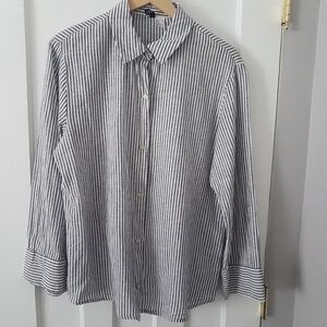 H&M Oversize Cotton Linen Blend Striped Long Sleeve Button Up Shirt Sz S